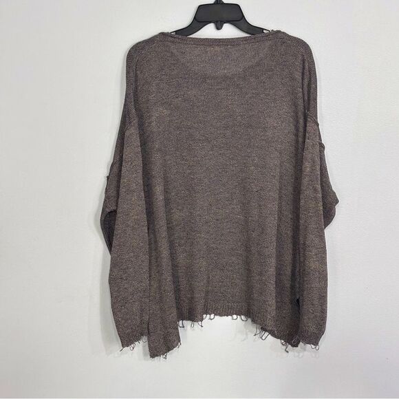 easel Brown Scoop Neck Distressed Hem Sweater - Picture 2 of 12